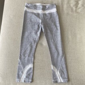 Lulu Lemon White and Gray Striped cropped Work Out Leggings